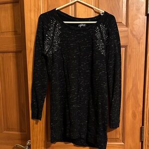 Black Long Sleeve Tunic dress with Embellished Shoulders